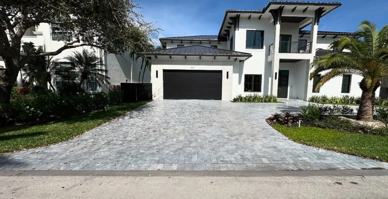 Completed marble driveway leading to a South Florida home